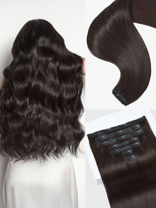 Frodio Clip Ins Hair Extensions Dark Brown Remy Real Human Hair Pu Seamless Silk Long Straight Invisible Full Thick Virgin Brazilian Beauty For Women Can Be Body Wave 100g 7 Piece