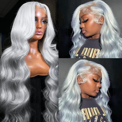 Ubetta Grey Lace Front Wig Human Hair Body Wave Silver Grey 13x6 Lace Front Wigs Human Hair, Glueless Gray Wig Human Hair Pre Plucked 20 Inch Body Wave Gray Wigs for Black Women 180% Density