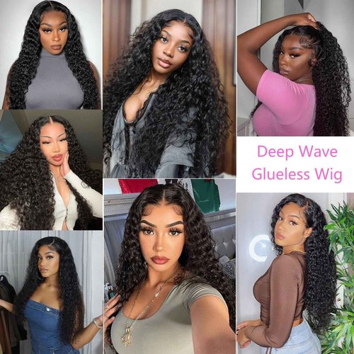 Wear and Go Glueless Wigs Human Hair Pre Plucked Pre Cut Deep Wave Lace Front Wig 4x4 Lace Closure Curly Human Hair Wig for Black Women 180% Density Curly Lace Front Wigs Glueless 24 Inch