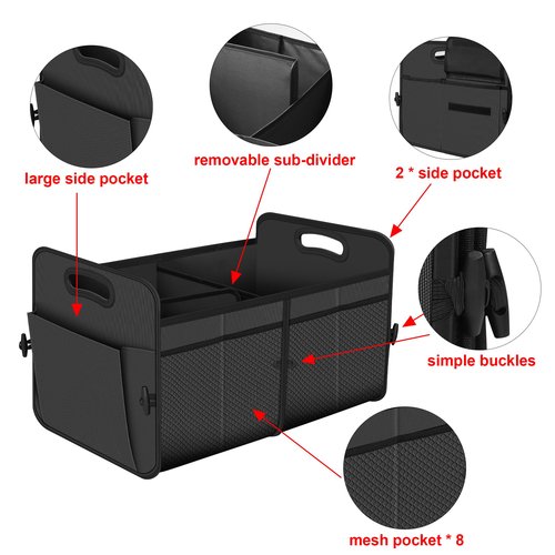 Femuar Car Trunk Organizer with 72L Large Capacity Waterproof Collapsible and 11 Pockets, Trunk Organizer for Car SUV/Jeep/Sedan, Large Size, Grey