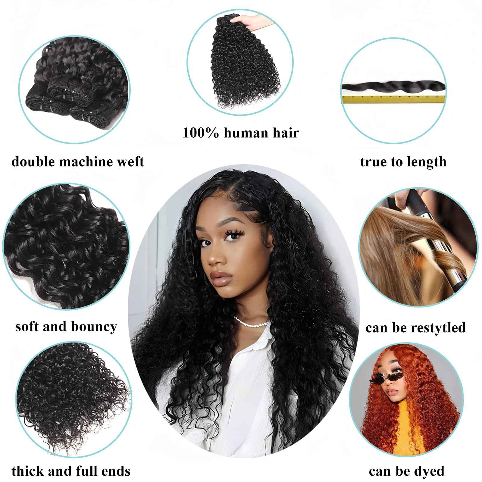 Geomone Water Wave Bundles Human Hair 10A Brazilian Unprocessed Virgin Human Hair Curly Human Hair Bundles Wet and Wavy Hair 14 16 18 Inch Double Weft Thick and Full Natural Black