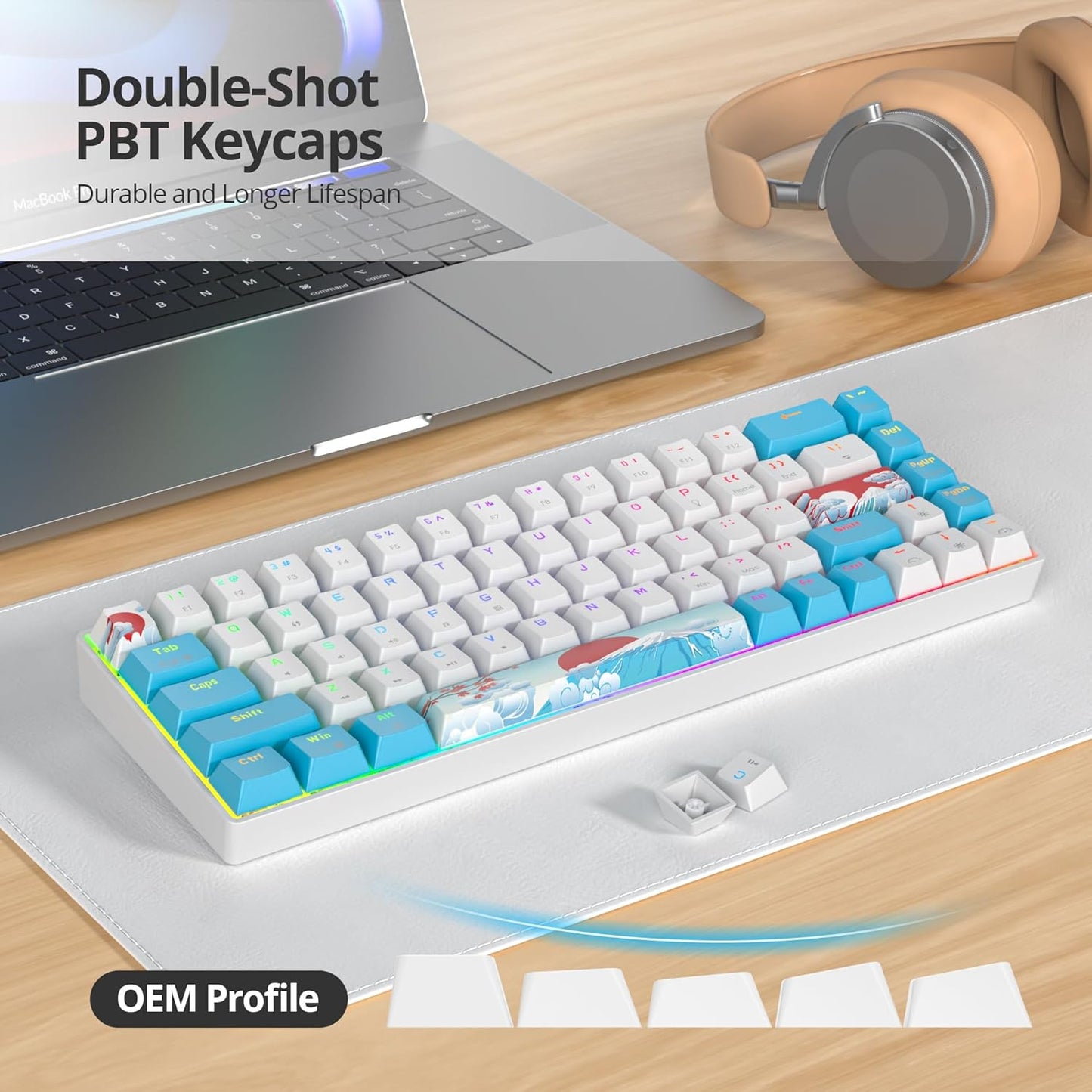 60 Percent Gaming Keyboard Portable 61 Keys Mechanical Keyboard Compact Wired Keyboard RGB Backlit for PC Laptop Gamer(61 Blue/Blue Switch)