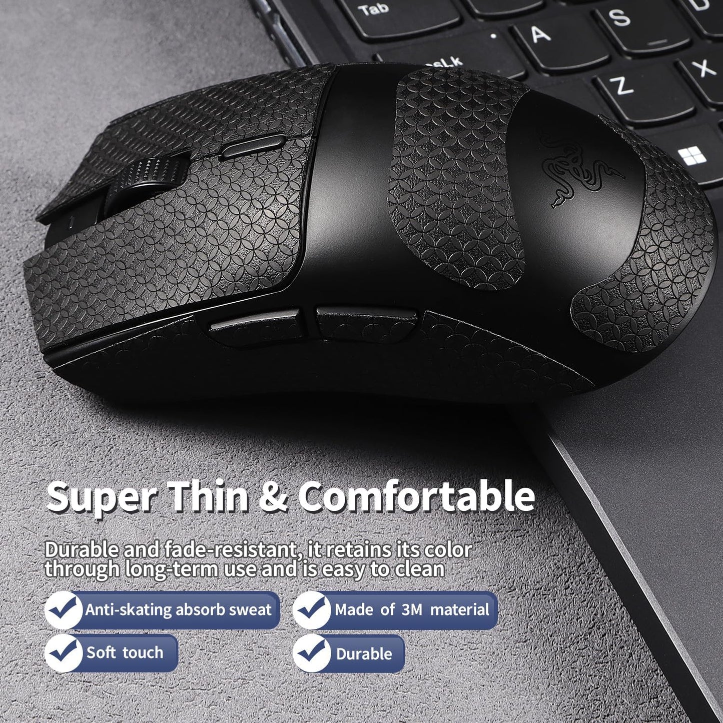Anti-Slip Grips +Skates for Razer Viper V3 HyperSpeed,Smooth Feet Durable Mouse Slider+Grip Tape for Viper V3 HyperSpeed (2 in 1 Set)