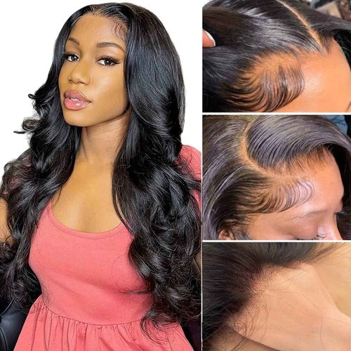 Segsavor 13x4 lace front wigs human hair 180% density Brazilian Virgin Hair Glueless Human Hair Wigs Pre Plucked Body Wave Hd Lace Frontal Human Wigs for Black Women (natural color, 18inch)