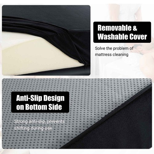 BALAPET Ergonomic Curvy Foam Massage Bed Mattress Topper, 70" x 28", Black, Supportive Massage Table Mattress Pad, Non-Slip Lash Bed Cushion, Velvet Cover, Easy Clean, Adult, Hypoallergenic