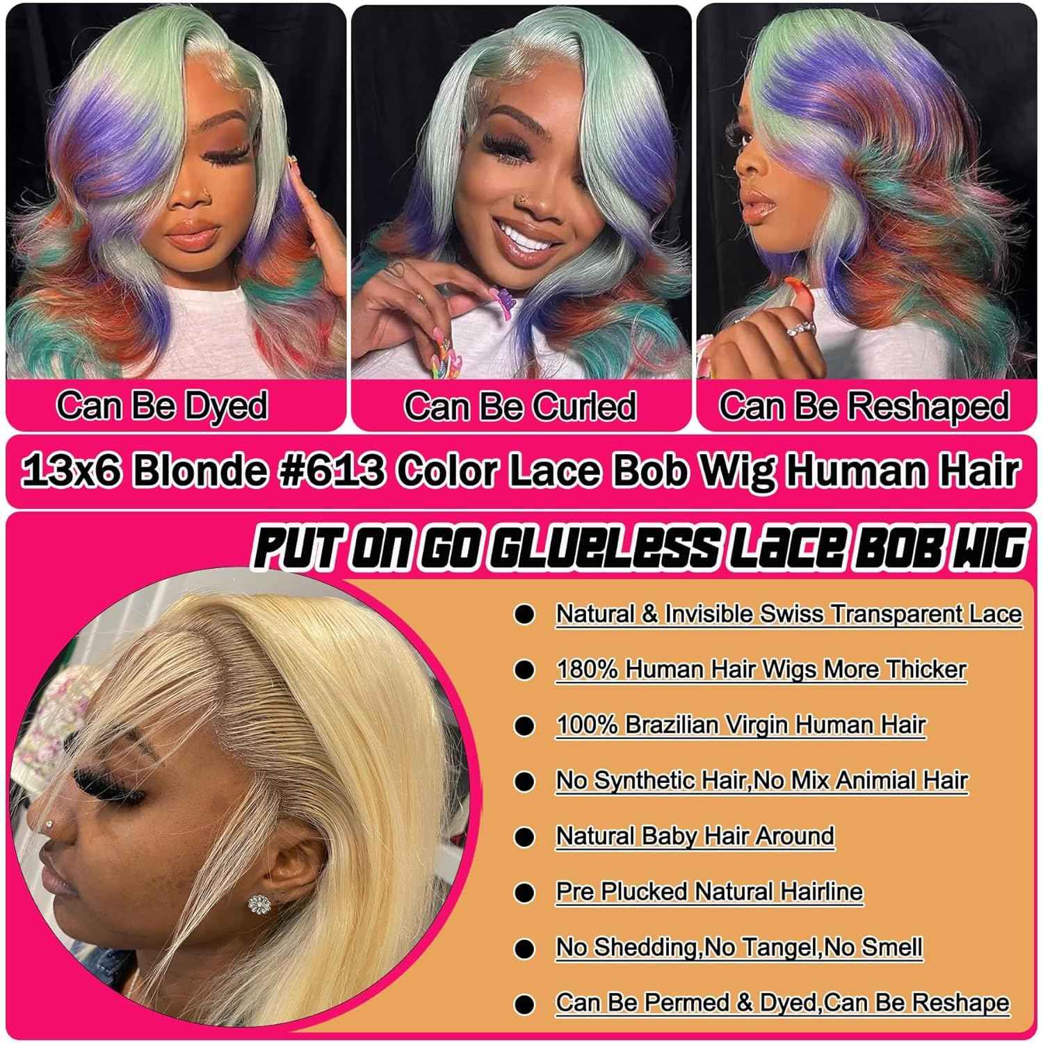 Honey Blonde 13x6 Transparent Lace Frontal Wigs For Black Women 180% Density 13x6 Blonde Short Straight Lace Bob Wigs Human Hair Pre Plucked Brazilian Remy Human Hair Blonde Glueless Lace Wig 16 Inch