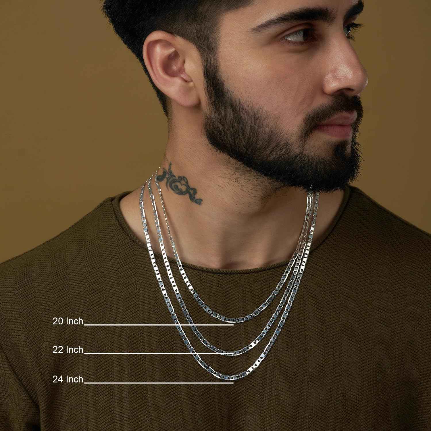 LeCalla 925 Sterling Silver Italian 4 MM Diamond-Cut Solid Flat Mariner Link Chain Necklace for Men and Women 24 Inches