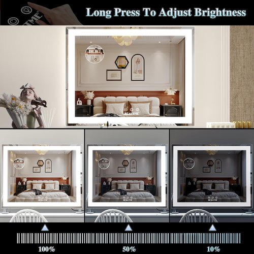 BEAUTME Vanity Mirror With LED Lights - Tabletop Hollywood Makeup Mirror for Bedroom - Aluminium Frame, 48.540.5cm, White