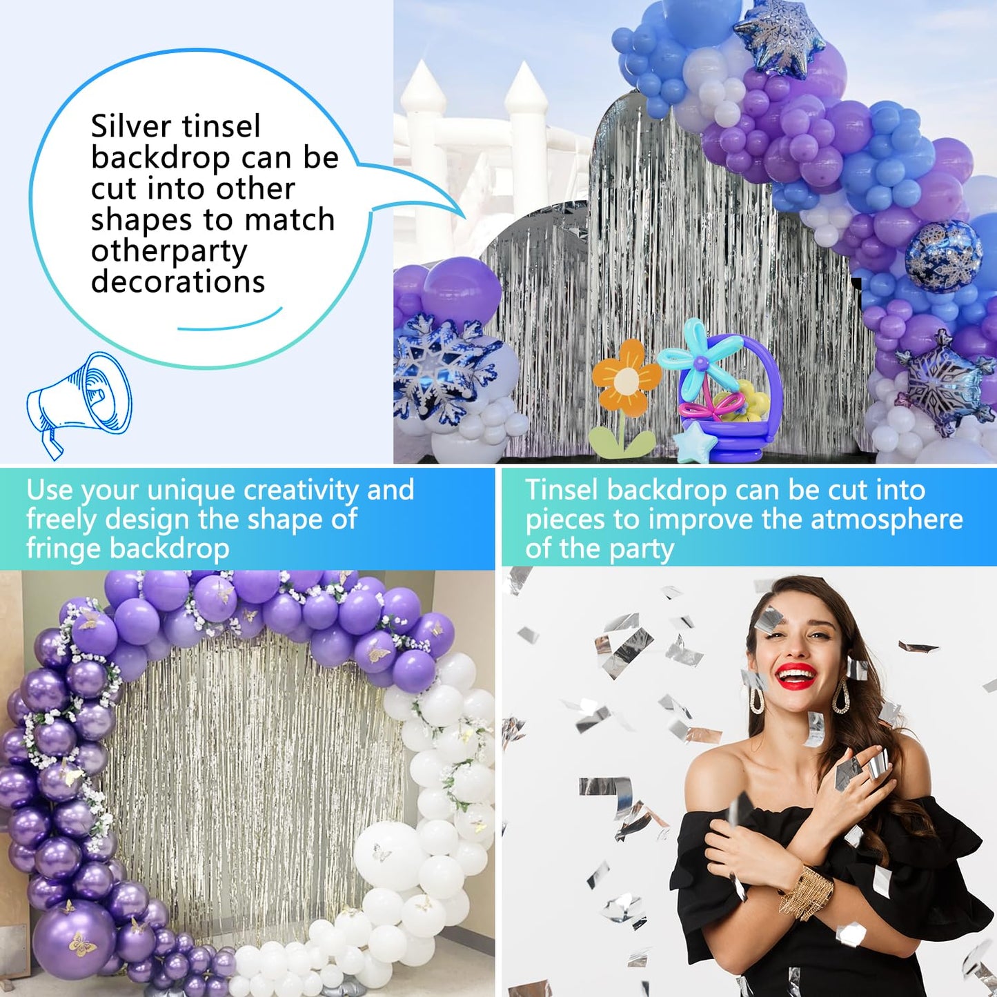 2 Pack Foil Curtain Backdrop Curtains Silver Tinsel Door Streamers Birthday Party Decorations Photo Booth Props for Disco Party Graduation Wedding Baby Shower Bachelorette Christmas Gender Reveal