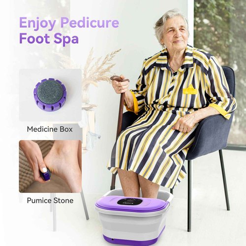 CuPiLo Foot Spa Bath Massager with Heat, Collapsible Foot Massager Spa Soaking Tub with Bubble, Pedicure Foot Spa for Relaxation, Gifts(Purple)