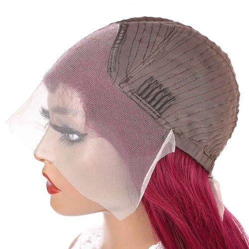 LUOSIWLD 99j Lace Front Wigs Human Hair Glueless Transparent Wigs for Women Burgundy Straight 150% Density 13×4 HD 20 inch