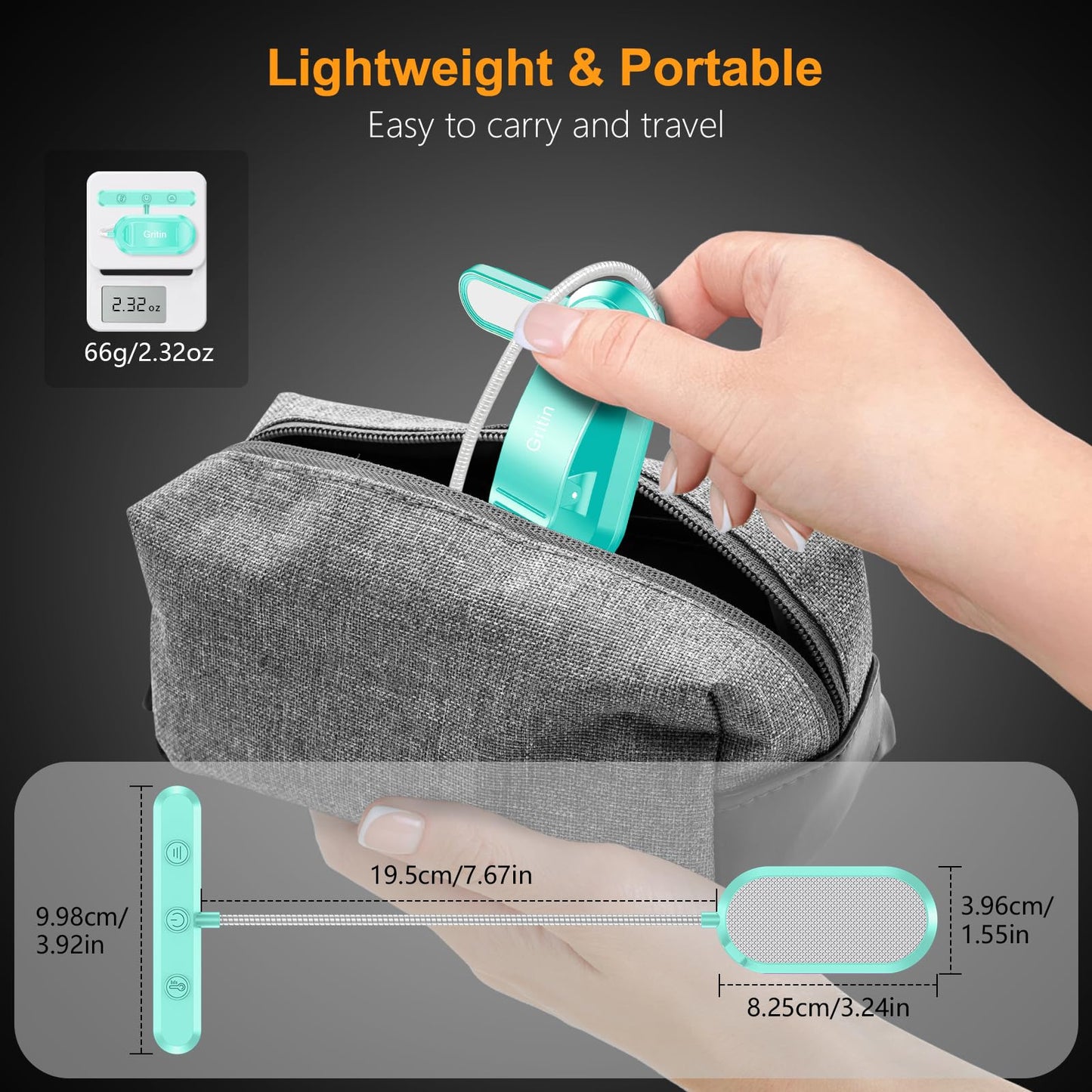 Gritin Rechargeable Book Light for Reading in Bed with 19 LED &Memory Function-Eye Caring 3 Color Temperatures,5 Brightness Levels,80 Hrs Runtime Flexible Goose Neck Clip on Light-Blue