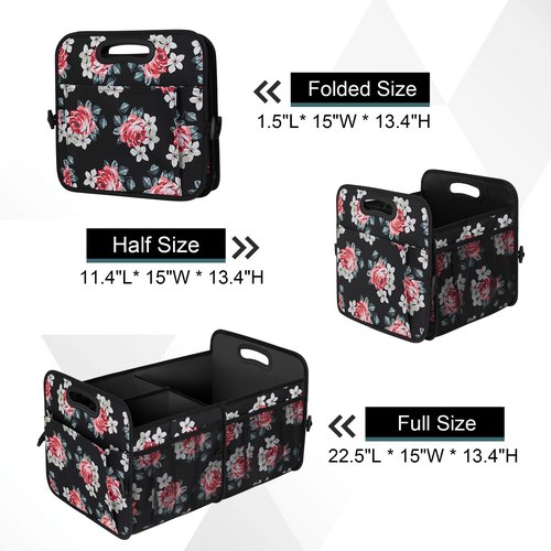 Femuar Car Trunk Organizer,Car Storage Organizer with 72L Large Capacity Waterproof Collapsible and 11 Pockets,Trunk Organizer for Car Suv/Jeep/Sedan, Large Size, Flower