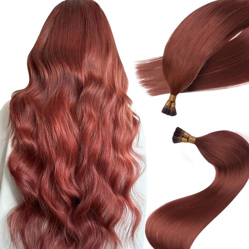 Eliysako I Tip Hair Extensions Human Hair Blonde Itip hair Reddish Brown 18inch 50g/pack Extensions Real I Tip Human Hair Soft Nature Cold Fusion For Women