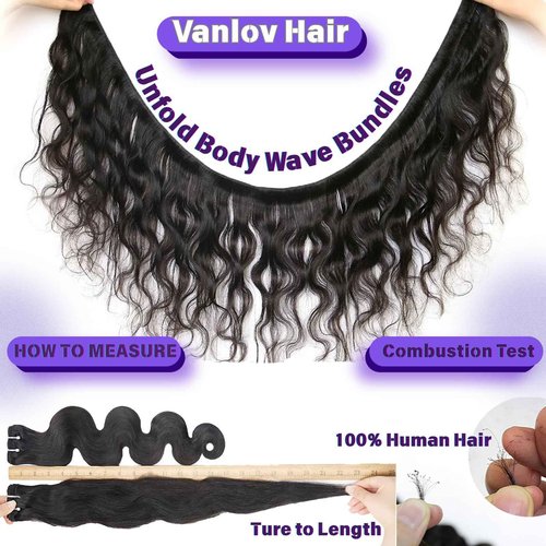 Vanlov Body Wave Human Hair - 3 Bundles Brazilian Remy Hair, Body Wave, Natural Black