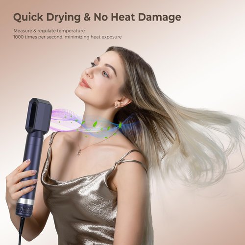 Blow Dryer Brush 6 in 1 Set, Negative Ionic Hair Dryer, Automatic Curling Wand Hair Straightener, Thermal Brush Fast Drying Hot Air Brush