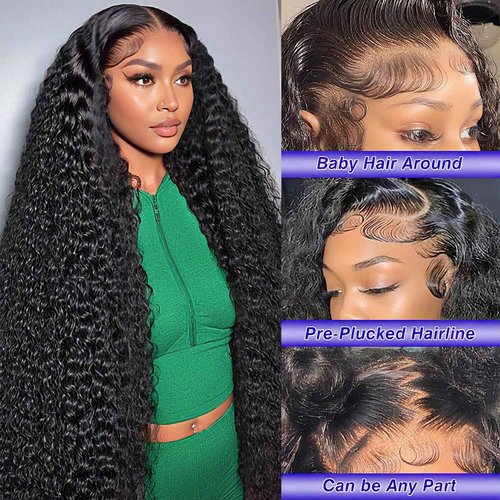 VOLLIUKE 30 Inch Deep Wave Lace Front Wigs Human Hair 13x6 HD Transparent Deep Curly Lace Frontal Wigs 200% Density Glueless Wigs Human Hair pre Plucked with Baby Hair Natural Color