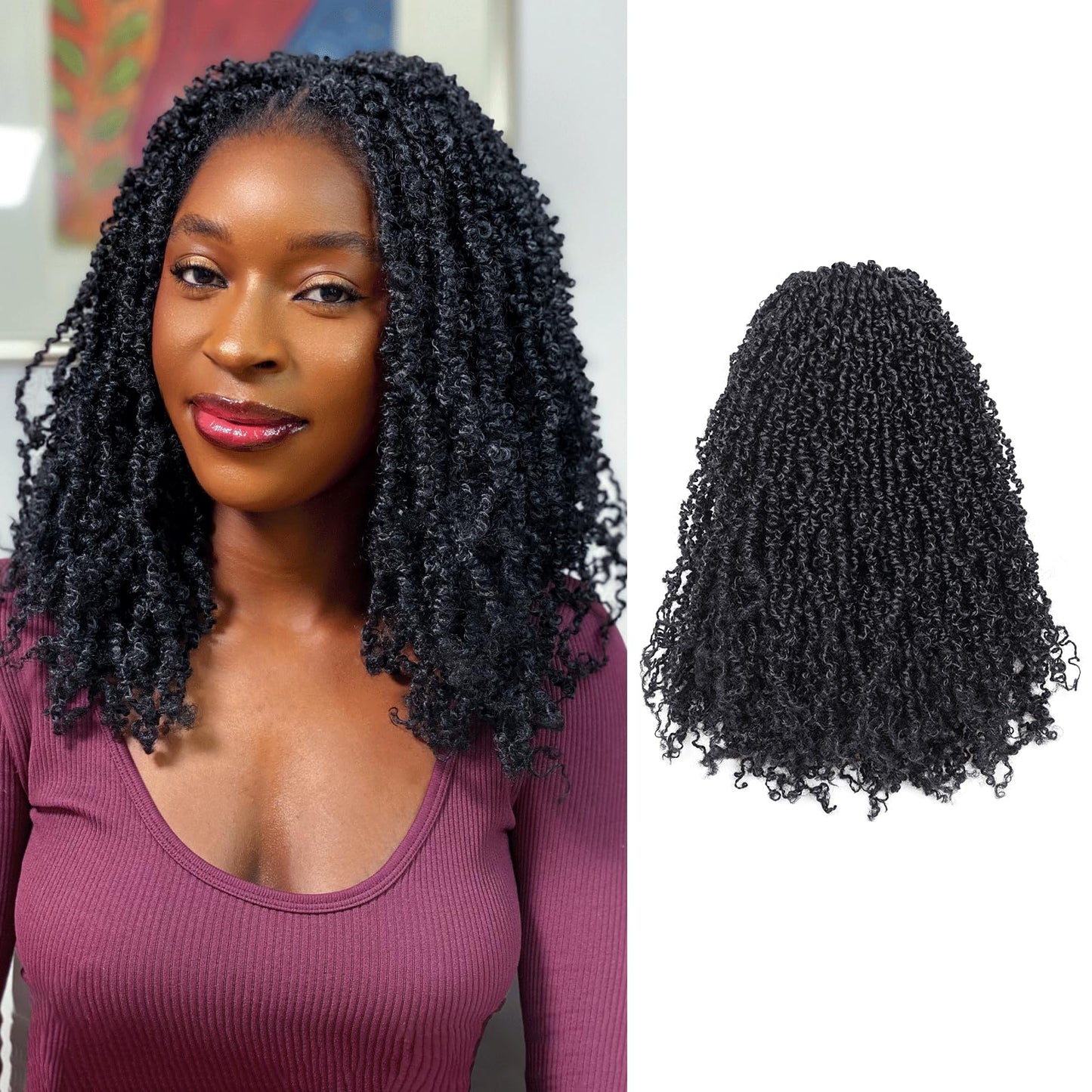 GIX Yanky Twist Crochet Hair - 16 Inch 8 Packs (240 Strands) Natural Black Pre-twisted Fluffy Spring Mini Twist Short Bob Passion Twist, Pre-Looped Crochet Braids Braiding Hair (16 Inch, 1B-8P)
