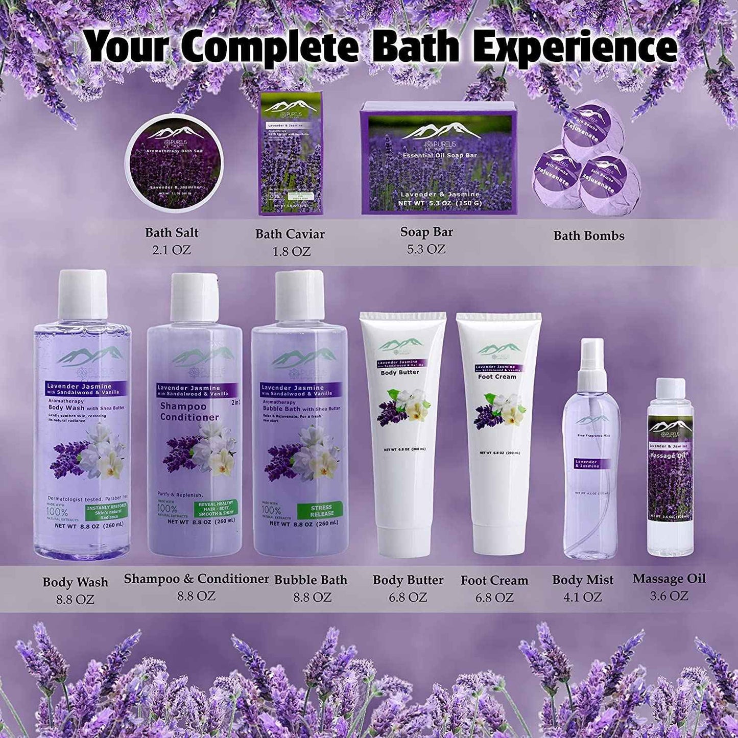 Gift Baskets for Women. Relaxing Lavender Bath Gifts for Her Spa Basket is Filled with All Natural Spa Goodies! Sulfate & Paraben Free. Spa Gifts for Women.