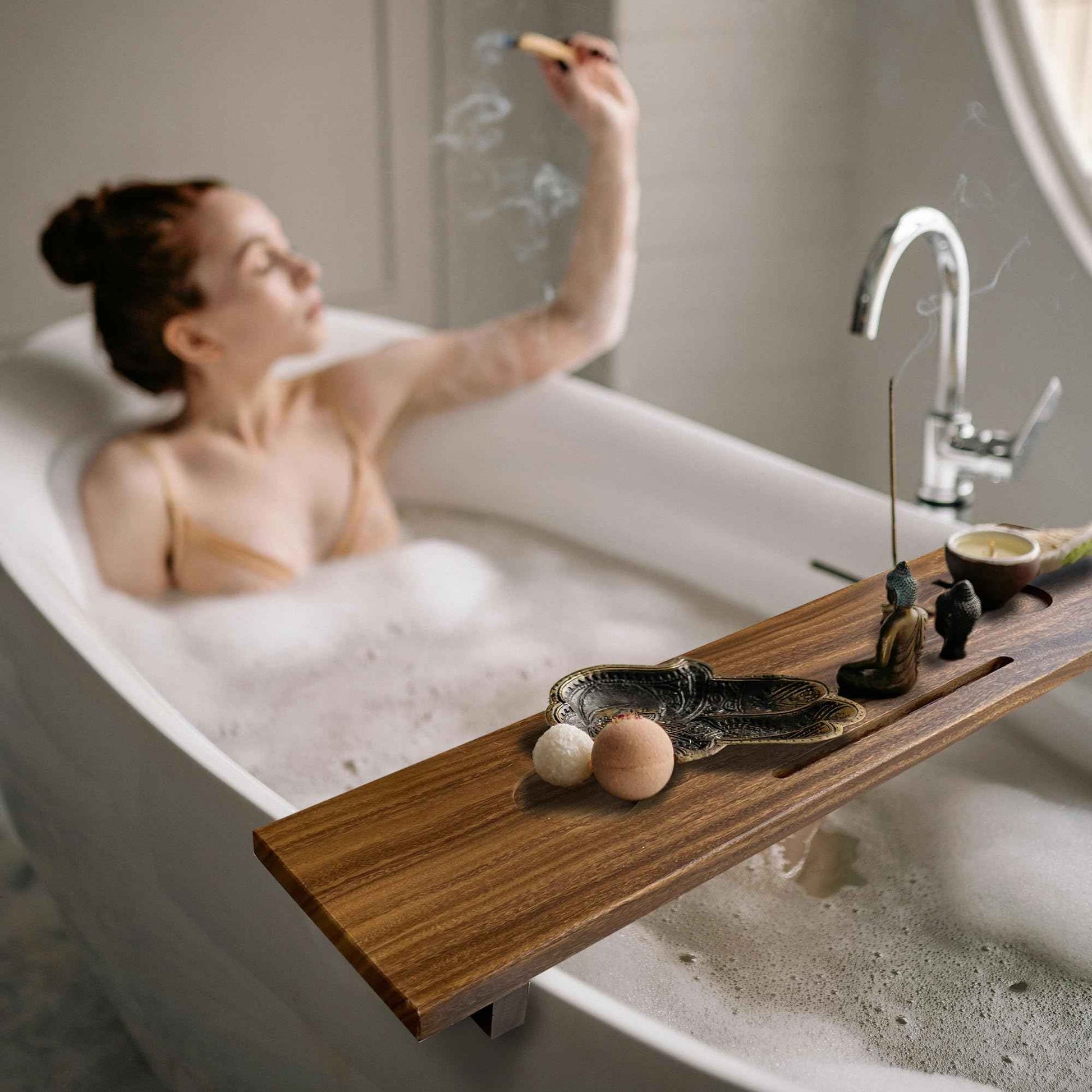 Graceware Walnut Bathtub Tray (35"x9"x2.5"), Luxury Bath Tray for Tub | Anti-Tip Adjustable Bathtub Trays for House Warming Gifts