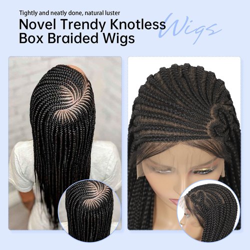Kalyss 39 Inch Lemonade Box Braided Wigs for Black Women Synthetic Doulble Ful Lace Unique Heart Look Braided Lace Frontal Wig with Baby Hair for Women