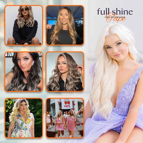 Full Shine Tape in Hair Extensions Human Hair 18 Inch 50 Grams 20 Pcs Invisible Skin Weft Color 3 Fading to 8 Highlight 22 Blonde Tape in Hair