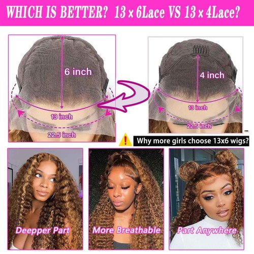 PXTPXT 30 Inch Honey Blonde Highlight Ombre Lace Front Wig Human Hair 200% Density 13x6 HD Deep Wave Curly Wig Pre Plucked with Baby Hair