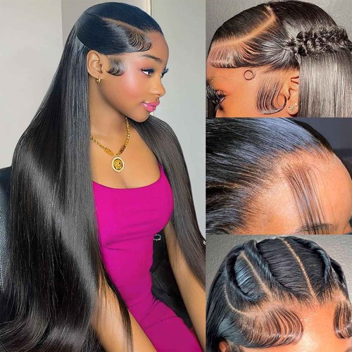 LHHUR 30 Inch Lace Front Wigs Human Hair 220% Density Human Hair Wig Transparent 13x4 Lace Front Wigs Human Frontal Wigs Human Straight Lace Front Wigs Human Pre Plucked For Black Women