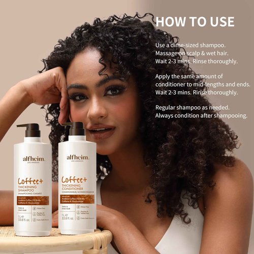 ALFHEIM Coffee+ Thickening Shampoo & Conditioner Set for Fine, Thin & Weak Hair with Caffeine, Biotin & Arabica Coffee Oil – Strengthening, Moisturizing & Volumizing Duo – Sulfate-Free – 33.8 oz × 2