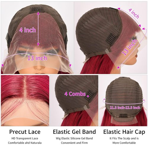 Anderah 99j Burgundy Lace Front Wigs Human Hair 13X4 Glueless Straight 99j Lace Frontal Wigs 180% Density Brazilian Virgin Human Hair Wigs for Women Pre Plucked With Baby Hair 22Inch