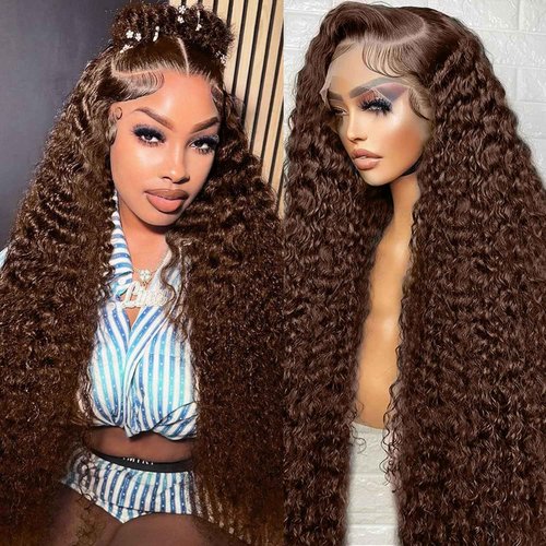 TOYERE 26 Inch Chocolate Brown Lace Front Wig 13x6 Deep Wave HD Lace Frontal Wigs Human Hair 4# Colored Pre Plucked with Baby Hair Natural Hairline