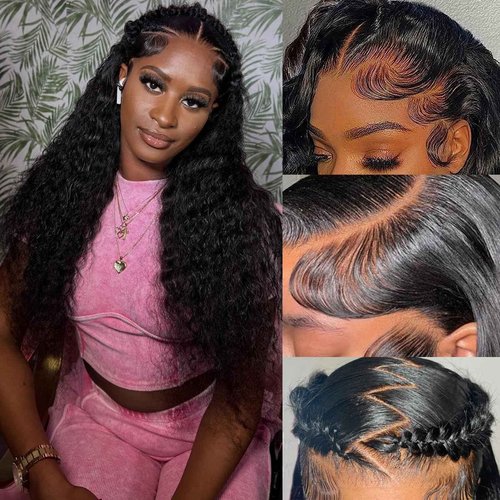 Deep Wave Lace Front Wigs Human Hair 13x4 HD Deep Wave Wig 200 Density Curly Human Hair Wig for Women Pre Plucked Wet and Wave Lace Frontal Wigs 20 Inch Glueless Deep Wave Frontal Wigs Natural Color
