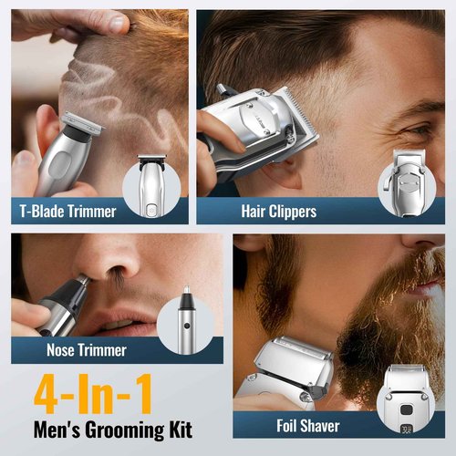 Jack & Rose Hair Clippers for Men Set Professional, Cordless Men Hair Trimmer, Electric Shavers, Barber kit, 4 in 1,LED Display, for Nose, Body, Bald Head