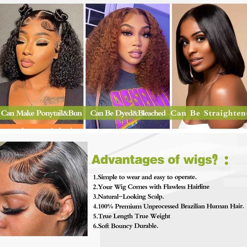 Water Wave 13x4 Hd Lace Front Wigs Human Hair Pre Plucked 200% Density Deep Curly Short Bob Wig Human Hair Deep Wave Lace Frontal Wigs for Black Women Glueless Wig 16INCH Natural Black