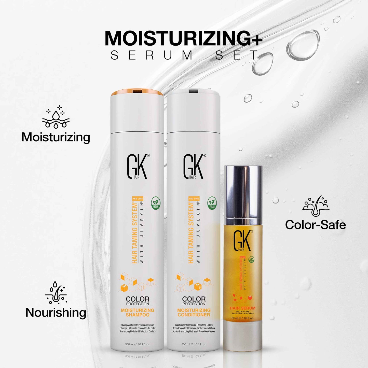 GK HAIR Hydrating Moisturizing Shampoo and Conditioner Set (10.1 Fl Oz) Global Keratin Anti Frizz Serum Dry Damaged Repair Argan Oil (1.69 Fl Oz) All Hair Types Sulfate Paraben Free Unisex