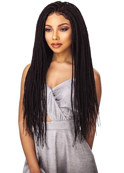 Sensationnel Cloud9 4x4 Braided Wig - Box Braid Small Hand Tied Swiss Multi Parting Lace (1B OFFBLACK)