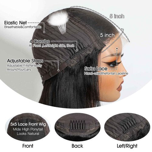 IWISH 5x5 Closure Wigs Human Hair Body Wave Wigs for Women 180 Density HD Lace Braizilian Virgin Hair Pre Plucked Bleached Knots 20 Inch