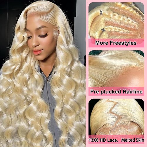 QGVQGV 613 Lace Front Wig Human Hair 210 Density Blonde Wig Human Hair 13x6 Lace Front Wigs Human Hair 613 HD Lace Frontal Wig 13x6 With Baby Hair for Women Pre Plucked 22 Inch