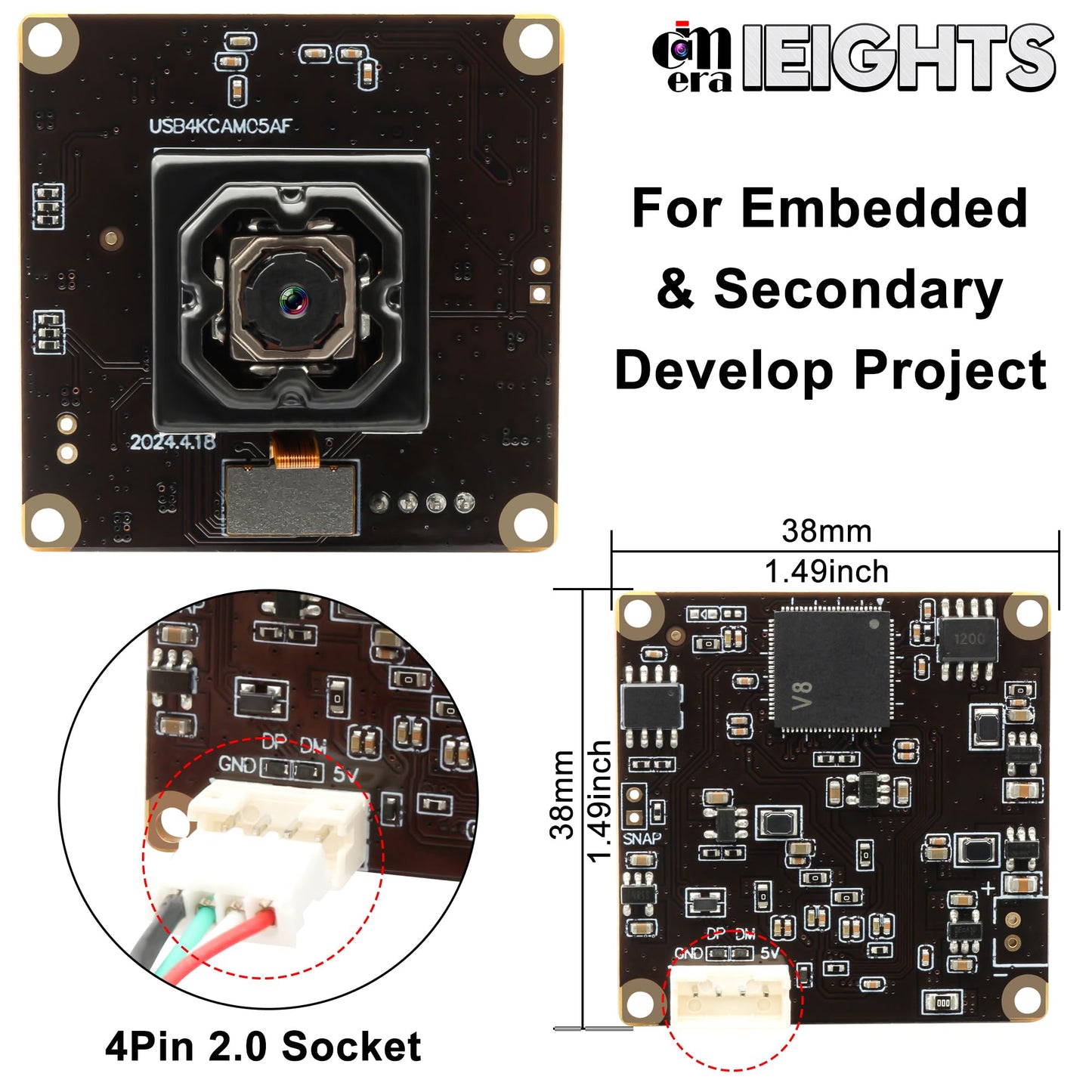 4K 30fps Autofocus Anti-shake USB Camera Module for Raspberry Pi, 3840(H)×2880(V)@15fps Lightburn Camera, 11mp Wide Angle Web Camera for Desktop Computer, Mini-Sized Webcam for Linux, Windows, Android