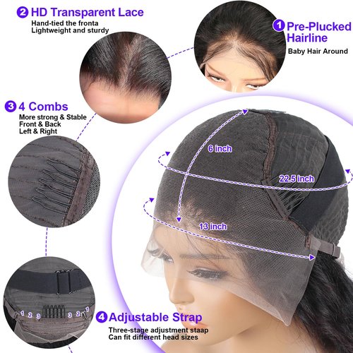 LONREAW Body Wave Lace Front Wigs Human Hair 200 Density 13x6 HD Lace Frontal Wigs Human Hair Pre Plucked Natural Color 20 Inch