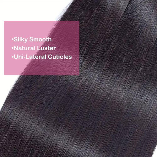 SilkSleek Straight Hair Bundles - 10 12 14 Inch | 100% Unprocessed Brazilian Virgin Human Hair | 3-Pack Quick Weave Bundles with Glossy Finish for Women