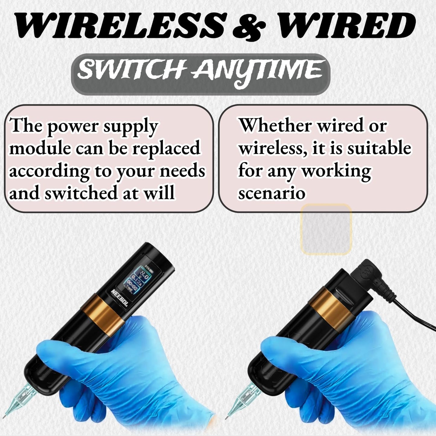 NEEBOL Wireless Tattoo Gun Rotary Tattoo Machine LED Display Screen 8 Hour Battery Life Extra Battery Permanent Tattoo Art High-end Tattoo Pen Equipment Supply Makeup Gift (Red)