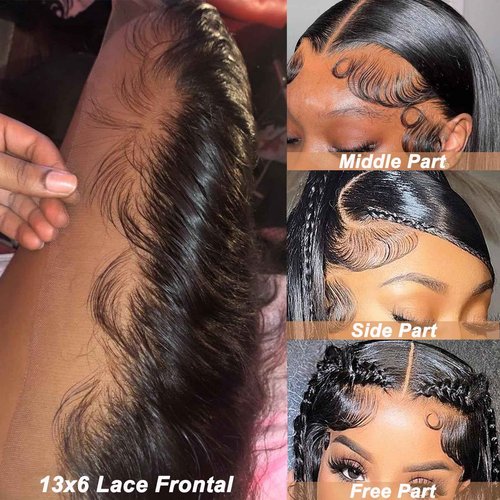 13x6 Lcae Frontal Human Hair Pre Plucked Transparent with Baby Hair Free Part 100% Virgin Human Hair 150% Density Ture Size(13x6 Frontal, 20 Inch)