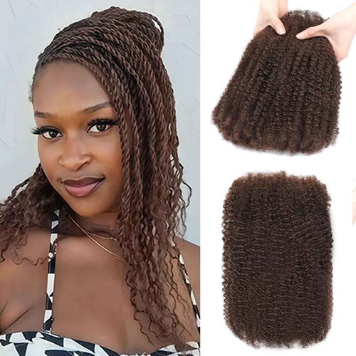 Afro Kinkys Bulk Human Hair for Dreadlocks Extensions Repair Locs, Twist Braiding Afro Kinky Human Hair for Locs Brown Color 22 inches for Micro Locs Extensions 1 Pack 30 Gram（4#/22inch/30g）
