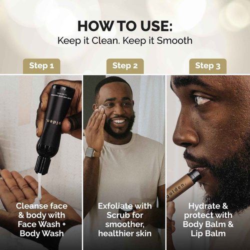 Golden Grooming The Unbearded Bundle – Clean Face & Fresh Skin Essentials for Black Men | Beard & Hair Shampoo, Body Wash, Balm & More!