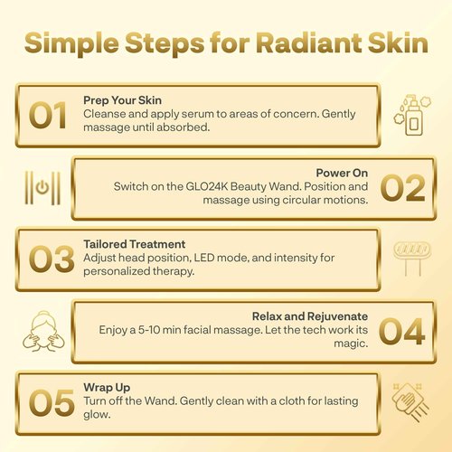 GLO24K 6-IN-1 Beauty Therapy Wand for the Face, Eyes, and Neck. Based on Dual LED Light Therapy, Thermal, Vibration, and Micro-Current Technologies.Skin Rejuvenation