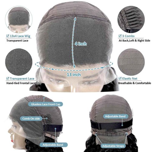 Water Wave 13x4 HD Lace Front Wigs Human Hair 180 Density Wet And Wavy Human Hair Wig Pre Plucked Wigs for Woman With Baby Hair Natural Black Color 24 Inch