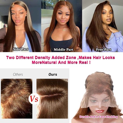 CYIKLI 30 Inch Chocolate Brown Lace Front Wig - Human Hair, 13x6 Lace Front, 200% Density HD Lace Frontal, Glueless Lace Closure, Pre Plucked