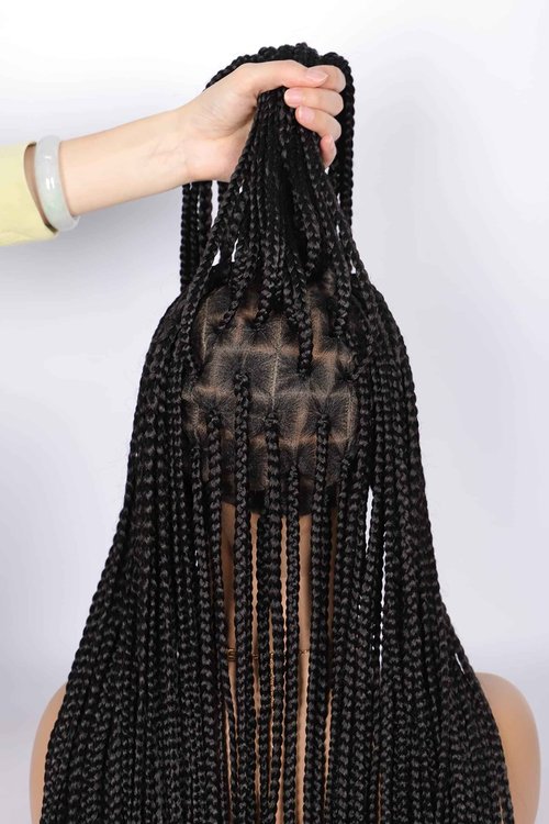 Fecihor Braided Wigs for Women Knotless Braided Lace Front Wigs with Baby Hair Box Braid Wig 13x8 Inches HD Lace Frontal Black Braided Wigs 36 inches