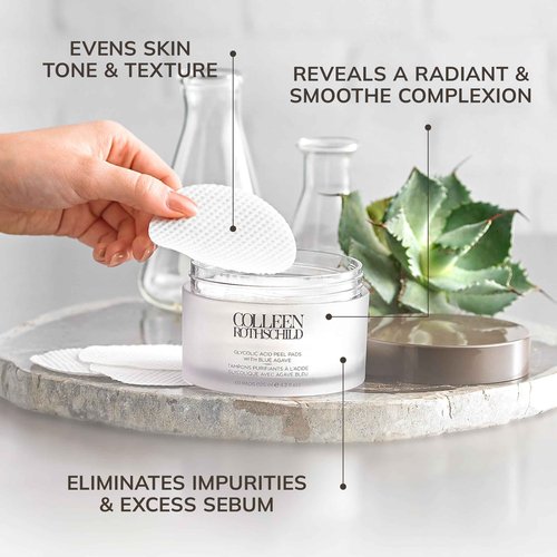 COLLEEN ROTHSCHILD Glycolic Acid Peel Pads with Blue Agave | Gentle Spa-Strength Treatment | Resurface, Brighten, Smooth & Exfoliate Skin | 60 Pads (4.2 fl oz)